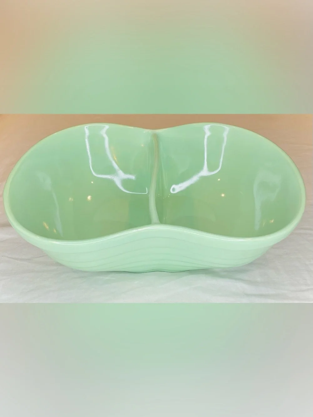 Vintage Marcrest Ovenproof Ribbed Stoneware Divided Bowl in Seafoam Green